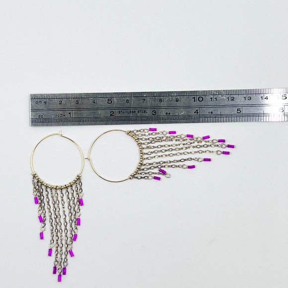 NWT - Haskell - Large Gold Tone Hoop Pink Beaded Chain Dangle Earrings - Picture 4 of 8